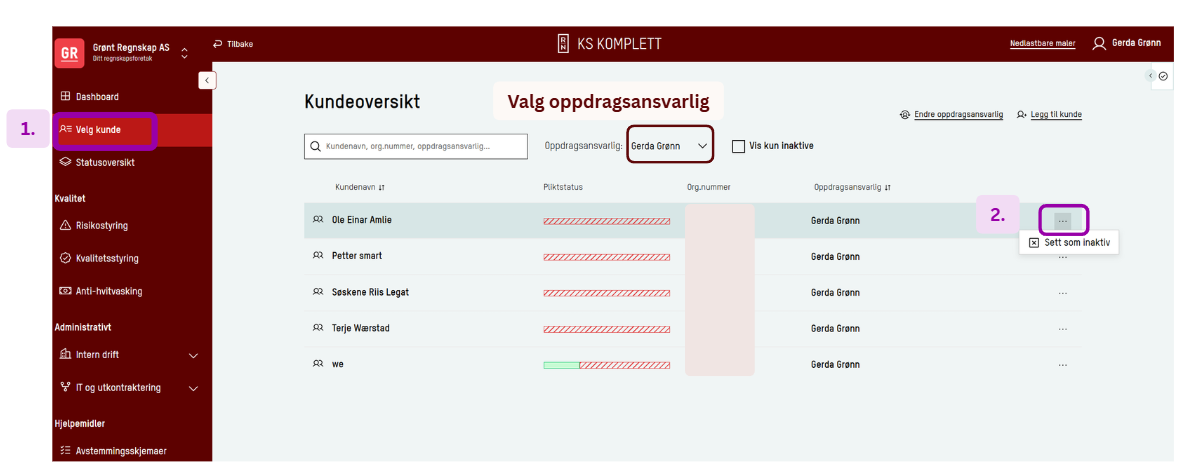 Skjermbilde: Sett som inaktiv