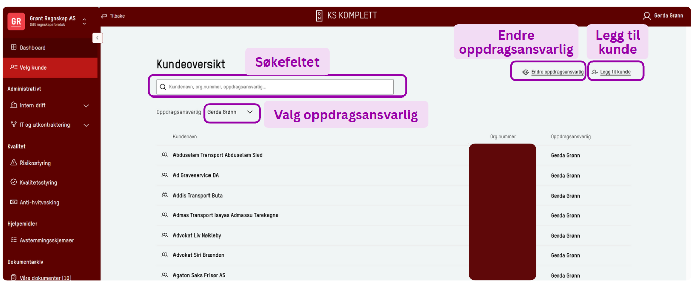 Skjermbilde: Kundeoversikt