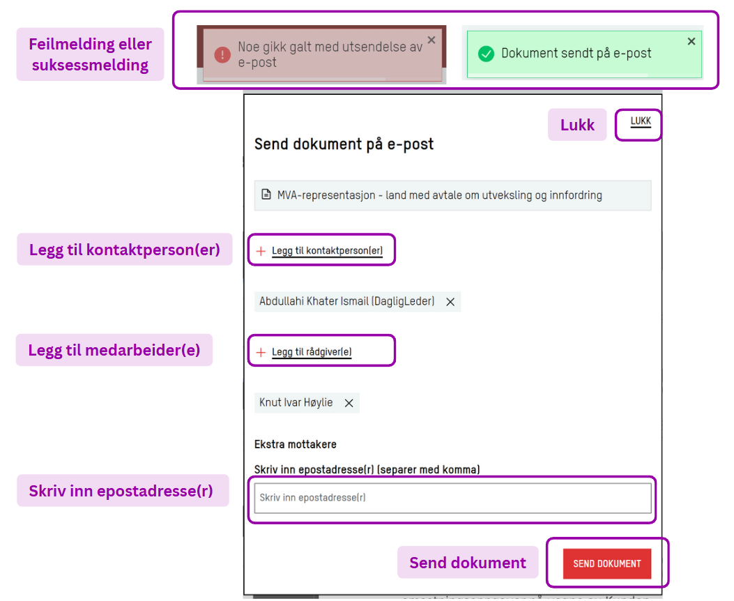 Skjermbilde: Send dokument på e-post