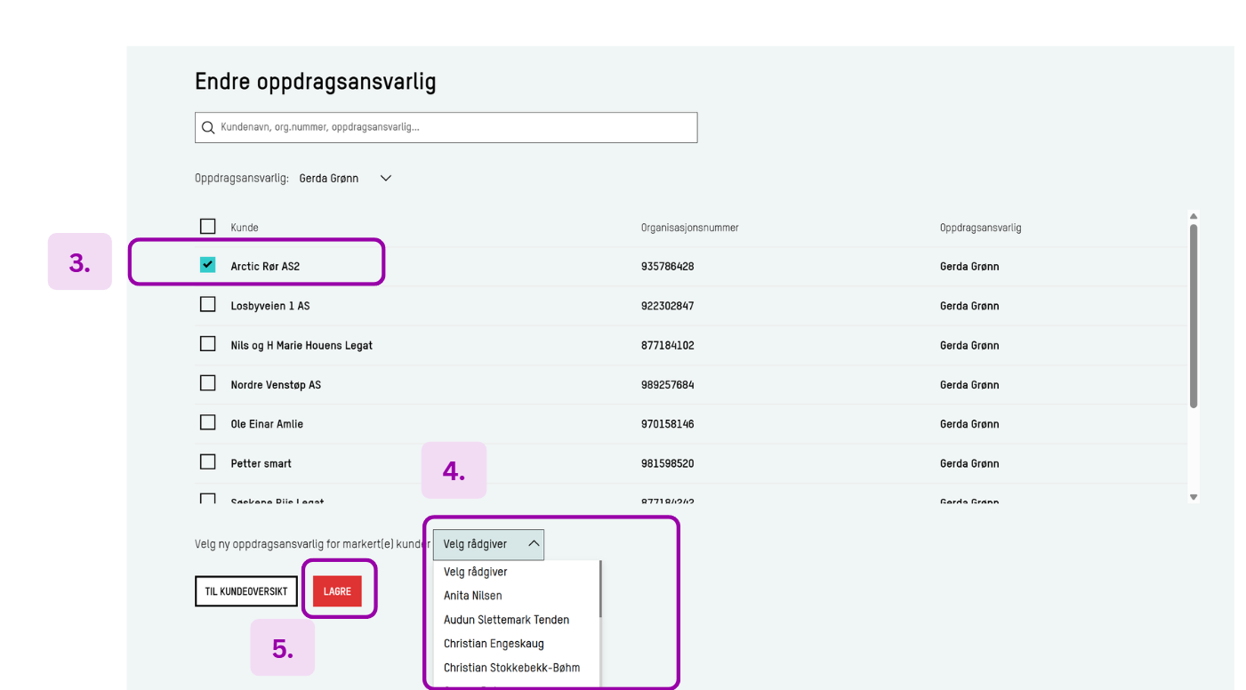  Skjermbilde: Endre oppdragsansvarlig